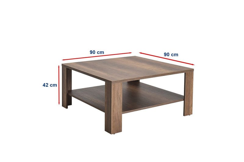 Masao 90 cm Kvadratiskt Soffbord med Hyllor i Valnöt - Valnötsbrun - Möbler - Bord & matgrupper - Soffbord