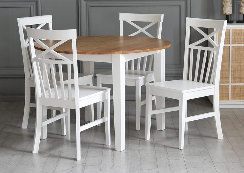 Matbord Ø110 cm ek vit - Ek/vit - Möbler - Bord & matgrupper - Matbord & köksbord