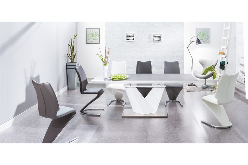 Alaras Förlängningsbart Matbord 120 cm - Glas/Grå/Vit - Matbord & köksbord