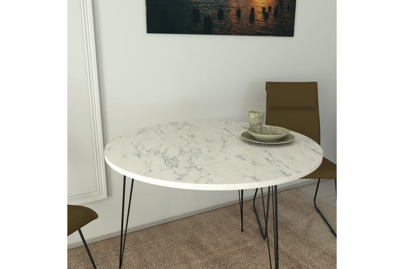 Bonnick Litet Runt Bord 90 cm med Ek- och Marmorutseende - Svart/Vit - Möbler - Bord & matgrupper - Matbord & köksbord