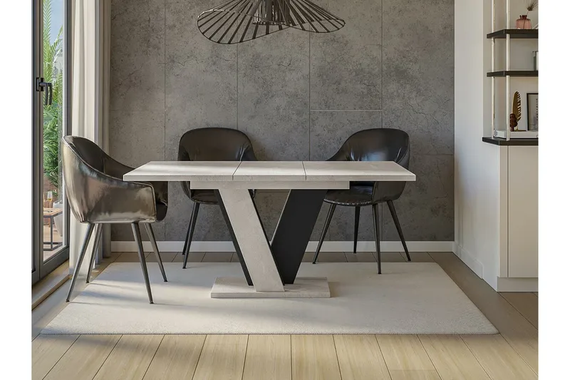 Denogal Utdragbart Rektangulärt Matbord 120 cm med Betongutseende - Ljusgrå - Möbler - Bord & matgrupper - Matbord & köksbord
