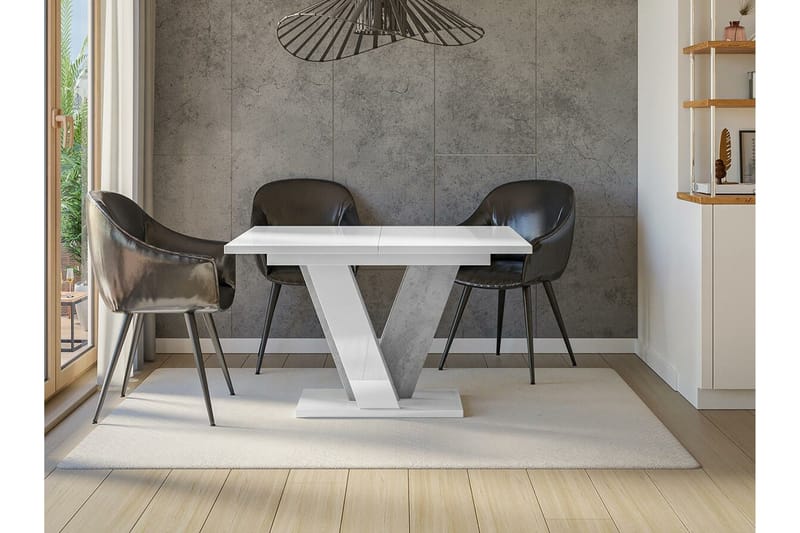 Denogal Utdragbart Rektangulärt Matbord 120 cm med Betongutseende - Vit - Möbler - Bord & matgrupper - Matbord & köksbord