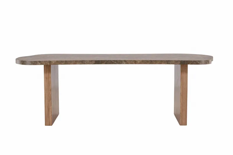 Eleonora Stort Asymmetriskt Matbord 230 cm i Trä med Valnöts- och Marmorutseende, Brun