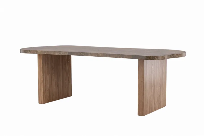 Eleonora Stort Asymmetriskt Matbord 230 cm i Trä med Valnöts- och Marmorutseende - Brun - Möbler - Bord & matgrupper - Matbord & köksbord