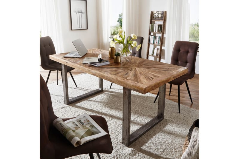 Gulshan Rektangulärt Matbord 180 cm i Massivt Trä med Ek- och Metallutseende - Brun|Silver - Möbler - Bord & matgrupper - Matbord & köksbord