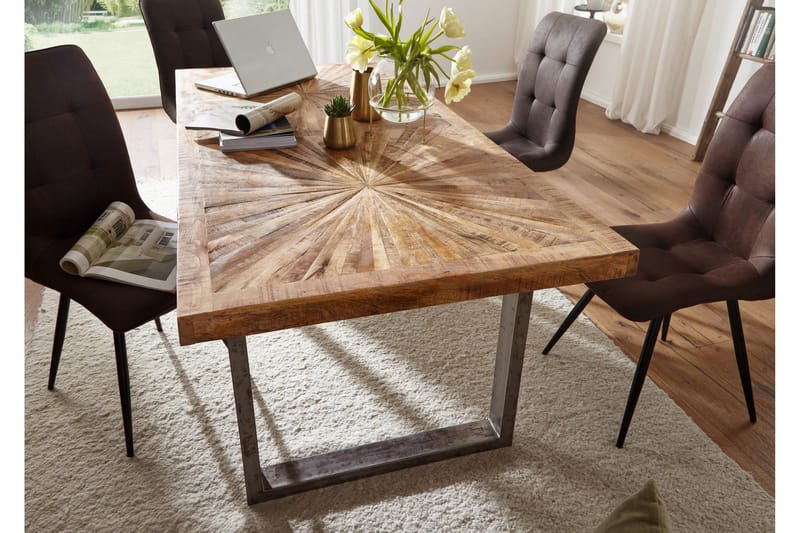 Gulshan Rektangulärt Matbord 180 cm i Massivt Trä med Ek- och Metallutseende - Brun|Silver - Möbler - Bord & matgrupper - Matbord & köksbord