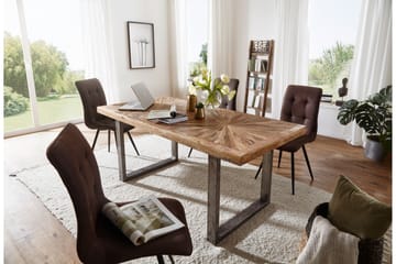 Gulshan Rektangulärt Matbord 180 cm i Massivt Trä med Ek- och Metallutseende - Brun|Silver - Möbler - Bord & matgrupper - Matbord & köksbord