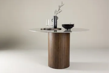 Härön Runt Matbord 120 cm i Glas med Marmorutseende - Brun - Möbler - Bord & matgrupper - Matbord & köksbord