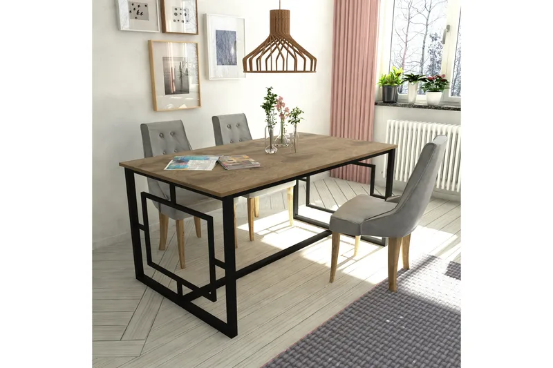 Hejde Rektangulärt Matbord 160 cm med Valnöts- och Metallutseende - Brun|Svart - Möbler - Bord & matgrupper - Matbord & köksbord