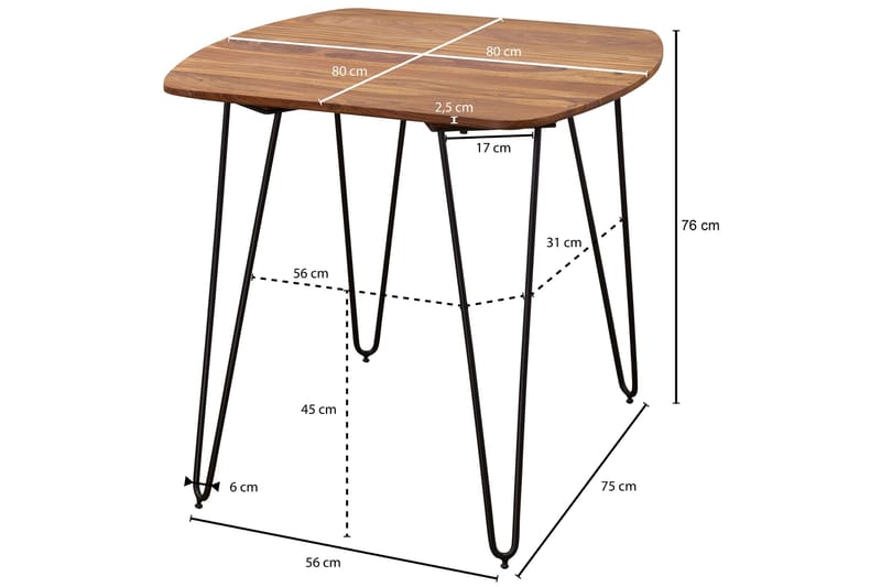 Kristl Kvadratiskt Matbord 80 cm i Trä med Metallben - Brun - Möbler - Bord & matgrupper - Matbord & köksbord
