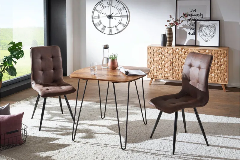 Kristl Kvadratiskt Matbord 80 cm i Trä med Metallben, Brun