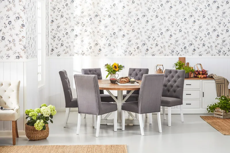 Lyon Runt Matbord 150 cm - Vintage / Natur / Vit / Trä - Möbler - Bord & matgrupper - Matbord & köksbord