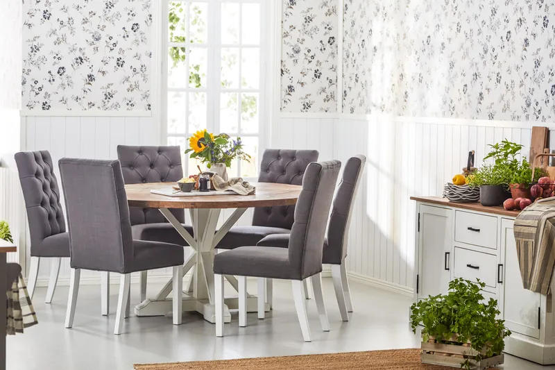 Lyon Runt Matbord 150 cm - Vintage / Natur / Vit / Trä - Möbler - Bord & matgrupper - Matbord & köksbord