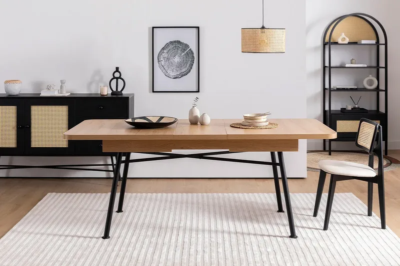 Makwana Utdragbart Rektangulärt Matbord 160 cm i Trä med Metallben - Natural - Möbler - Bord & matgrupper - Matbord & köksbord