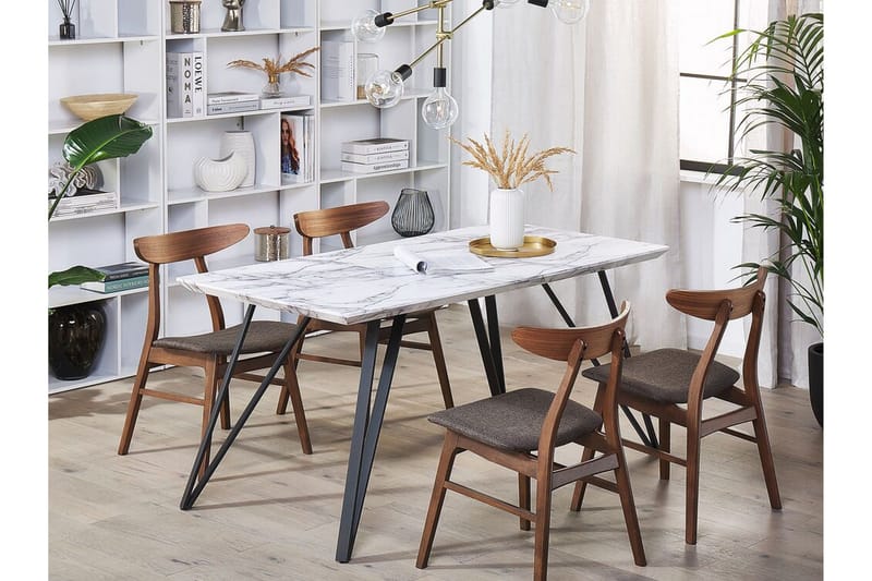Matbord 150 x 80 cm marmor effekt/svart MOLDEN - Vit - Möbler - Bord & matgrupper - Matbord & köksbord