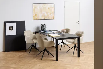 Misam Stort Rektangulärt Matbord 200 cm med Glasskiva, Betong- och Metallutseende - Mörkgrå - Möbler - Bord & matgrupper - Matbord & köksbord