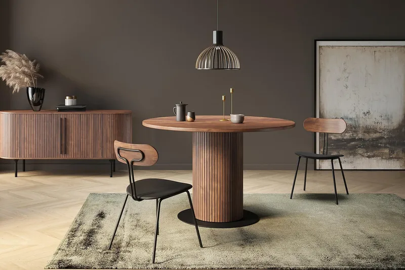 Noira Runt Litet Matbord Valnöt 120 cm - Brun / Ribbad - Möbler - Bord & matgrupper - Matbord & köksbord