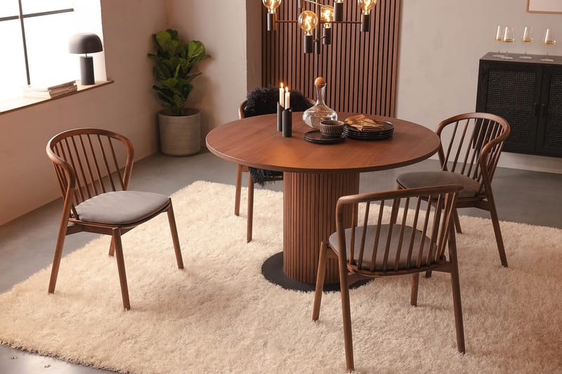 Noira Runt Litet Matbord Valnöt 120 cm - Brun / Ribbad - Möbler - Bord & matgrupper - Matbord & köksbord