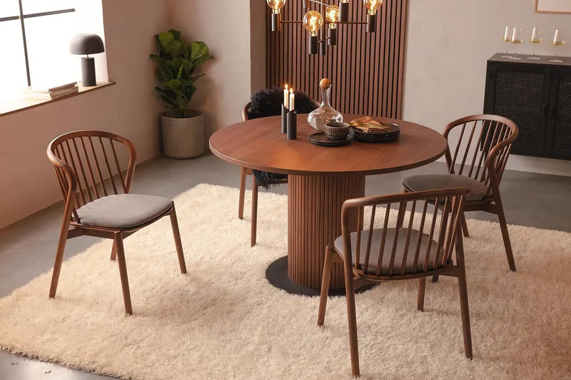 Noira Runt Litet Matbord Valnöt 120 cm - Brun / Ribbad - Möbler - Bord & matgrupper - Matbord & köksbord