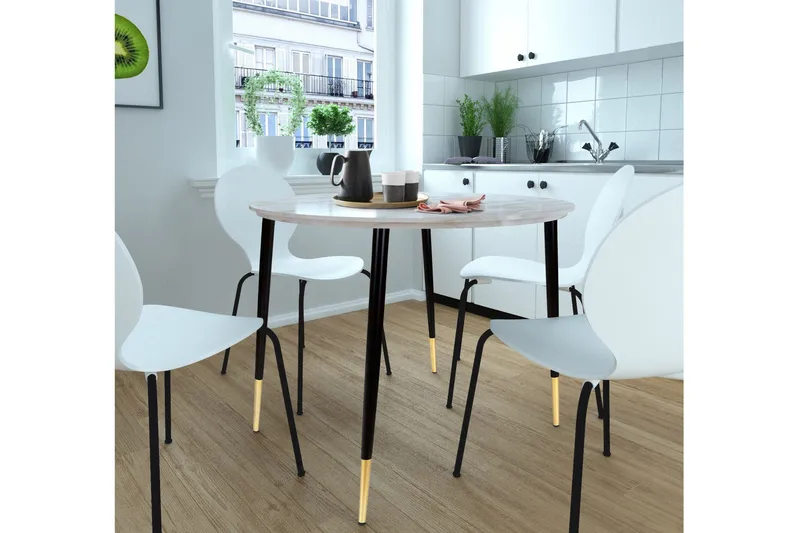 Oktoos Matbord Runt 100 cm - Grå/Vit/Svart/Guld - Möbler - Bord & matgrupper - Matbord & köksbord