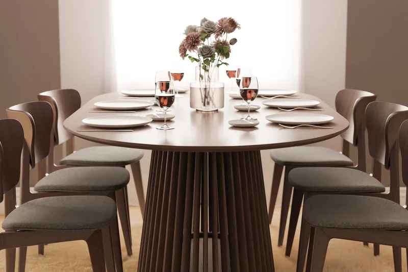 Peyra Ovalt Matbord 200 cm för 6 personer Köksbord Massiv Valnöt - Mörkbrunt / Trä - Möbler - Bord & matgrupper - Matbord & köksbord