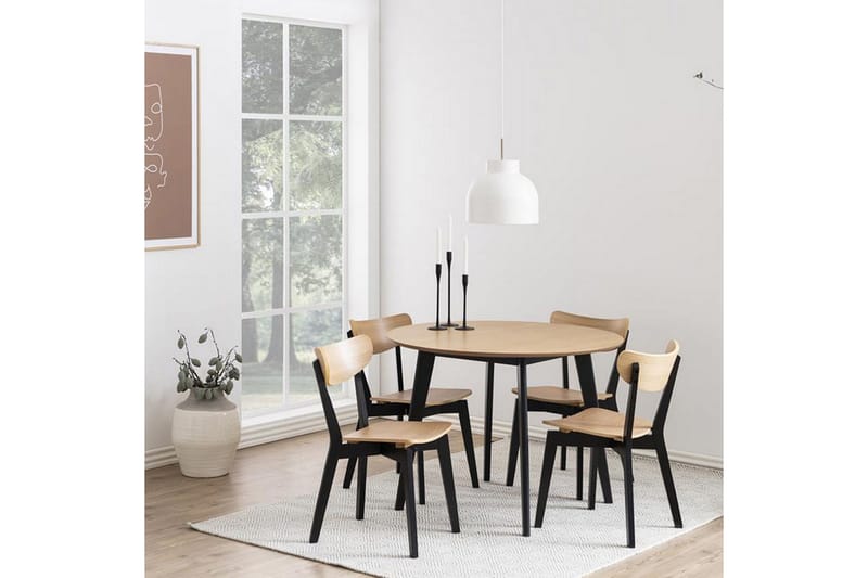 Roxby Runt Matbord 105 cm med Trä- och Ekutseende - Svart|Brun - Möbler - Bord & matgrupper - Matbord & köksbord