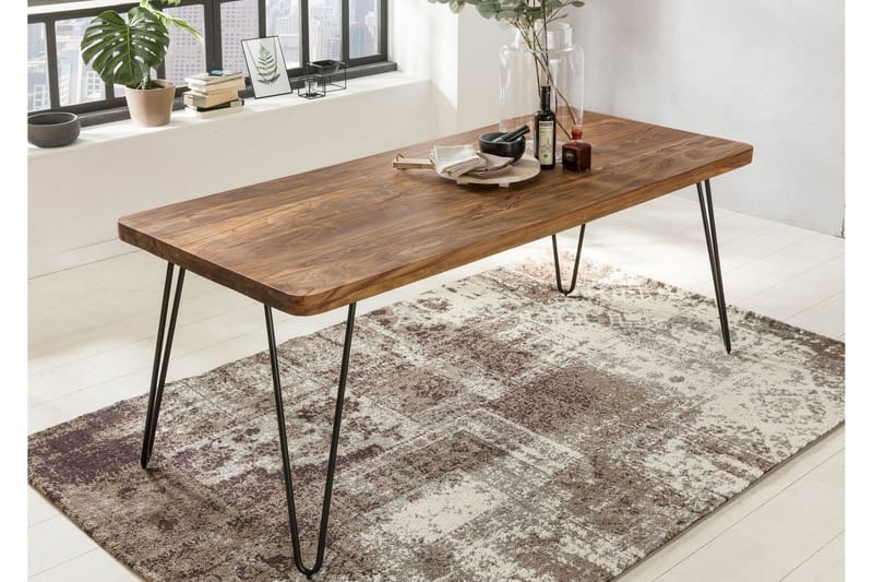 Samhita Rektangulärt Matbord 120 cm i Trä med Metallben - Brun - Möbler - Bord & matgrupper - Matbord & köksbord