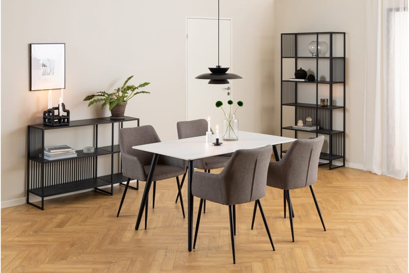 Sanjoan Rektangulärt Matbord 140 cm med Keramikskiva, Marmor- och Metallutseende - Vit - Möbler - Bord & matgrupper - Matbord & köksbord