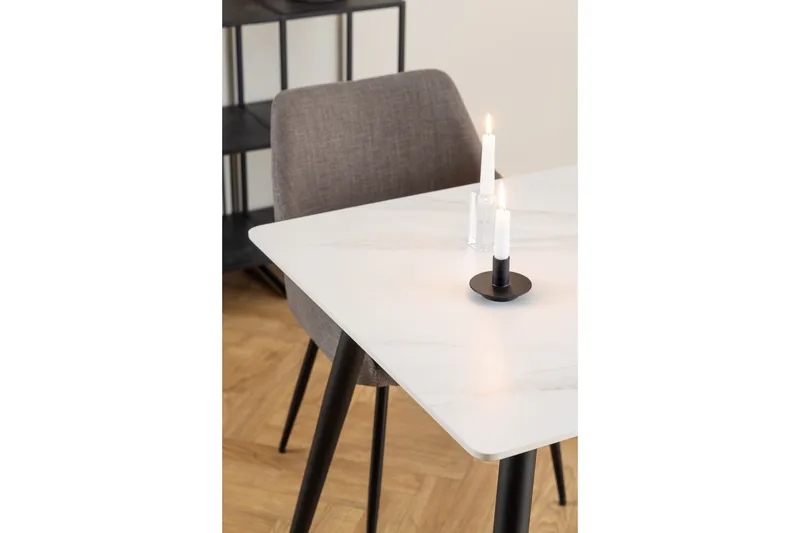 Sanjoan Rektangulärt Matbord 140 cm med Keramikskiva, Marmor- och Metallutseende - Vit - Möbler - Bord & matgrupper - Matbord & köksbord