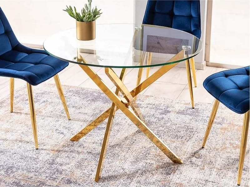 Matbord med glasskiva Ø90 cm guldiga bordsben - Guld - Möbler - Bord & matgrupper - Matbord & köksbord