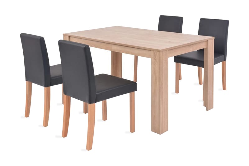 Matbord och matstolar 5 delar konstläder ek svart - Brun - Matgrupper