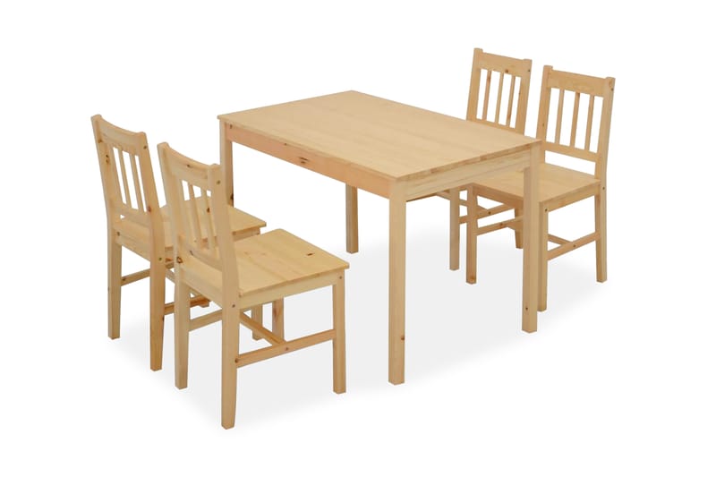 Matbord trä med 4 stolar naturligt - Brun - Matgrupper