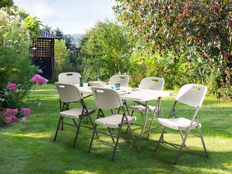 Matbord utomhus För 6 Personer Cugnoli 180 cm 74 cm - Vit/Silver - Utemöbler - Utebord & trädgårdsbord - Matbord utomhus