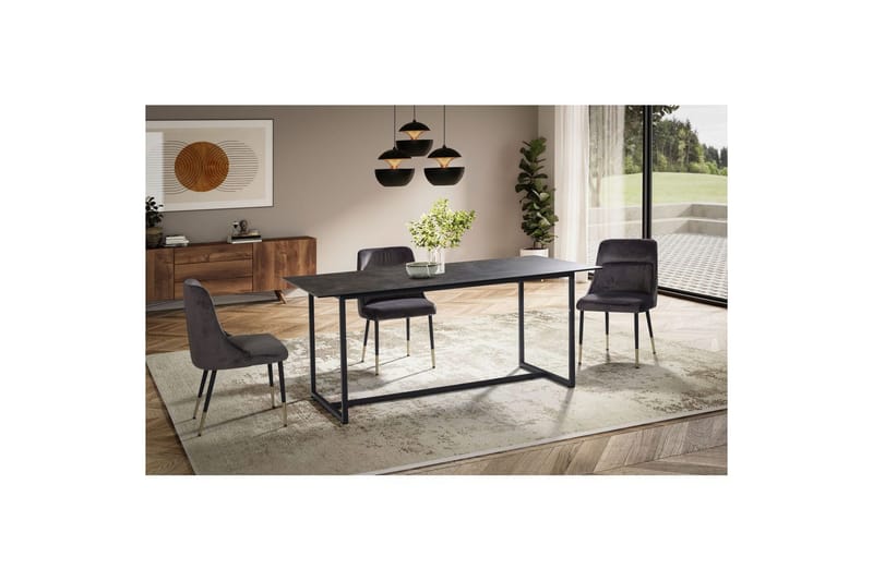 Matbord Wohnling Keramik Klassisk Medar Bas Metallram Svart, marmor svart - Svart, marmor svart - Möbler - Bord & matgrupper - Matbord & köksbord