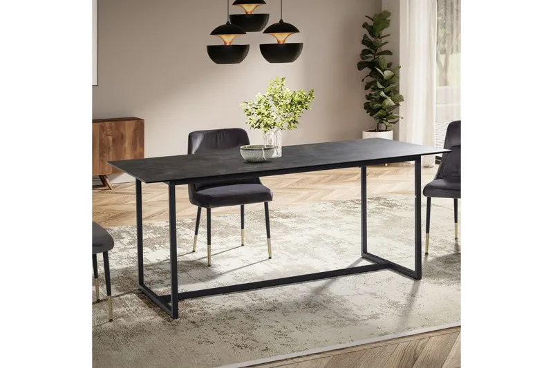 Matbord Wohnling Keramik Klassisk Medar Bas Metallram Svart, marmor svart - Svart, marmor svart - Möbler - Bord & matgrupper - Matbord & köksbord