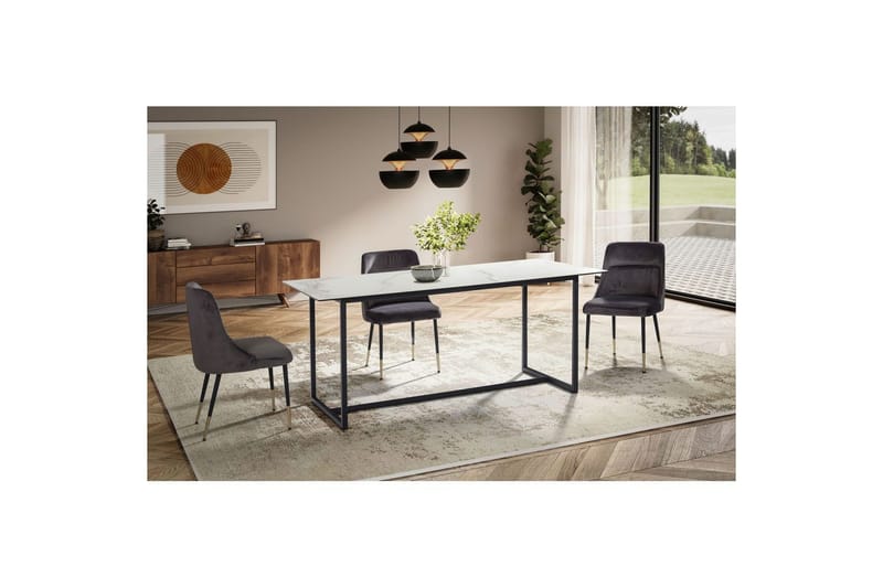 Matbord Wohnling Keramik Klassisk Medar Bas Metallram Svart, marmor vit - Svart, marmor vit - Möbler - Bord & matgrupper - Matbord & köksbord