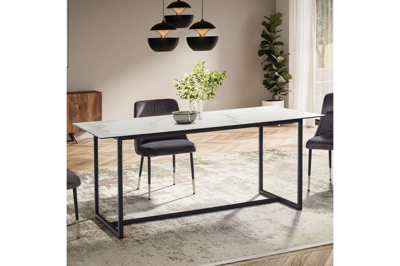 Matbord Wohnling Keramik Klassisk Medar Bas Metallram Svart, marmor vit - Svart, marmor vit - Möbler - Bord & matgrupper - Matbord & köksbord