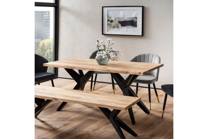 Matbord Wohnling massivt trä industriell loft snedställda metallbensram 180x90 cm - 180x90 cm - Möbler - Bord & matgrupper - Matgrupper