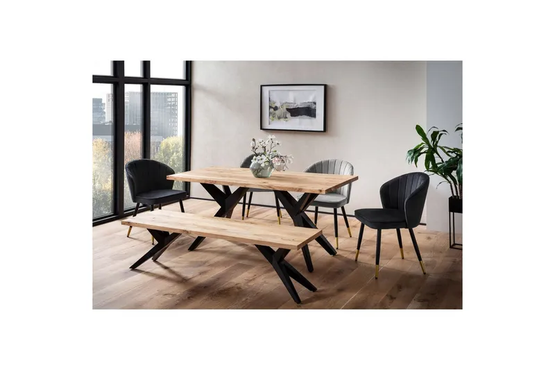 Matbord Wohnling massivt trä industriell loft snedställda metallbensram 180x90 cm - 180x90 cm - Möbler - Bord & matgrupper - Matgrupper