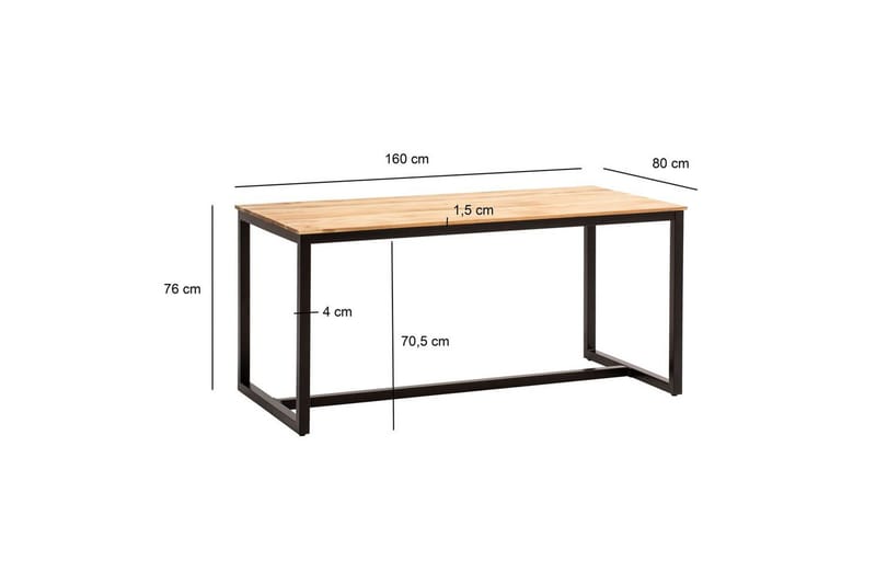 Matbord Wohnling massivt trä industriell loftstil metallbensram 160x80 cm - 160x80 cm - Möbler - Bord & matgrupper - Matbord & köksbord