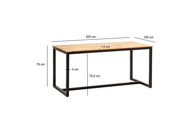 Matbord Wohnling massivt trä industriell loftstil metallbensram 200x100 cm - 200x100 cm - Möbler - Bord & matgrupper - Matbord & köksbord