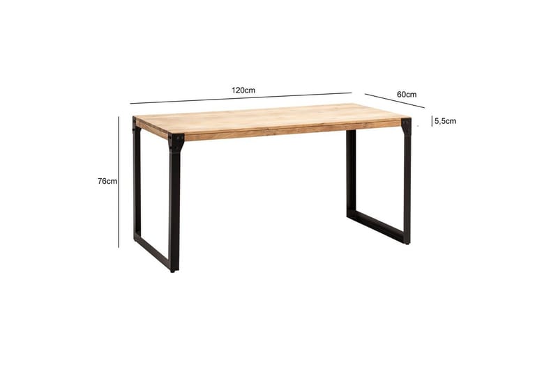 Matbord Wohnling massivt trä med raka metallben, industriell loftstil 120x60 cm - 120x60 cm - Möbler - Bord & matgrupper - Matgrupper