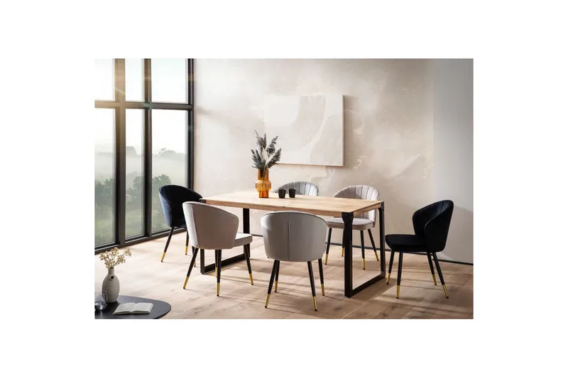 Matbord Wohnling massivt trä med raka metallben, industriell loftstil 120x60 cm - 120x60 cm - Möbler - Bord & matgrupper - Matgrupper