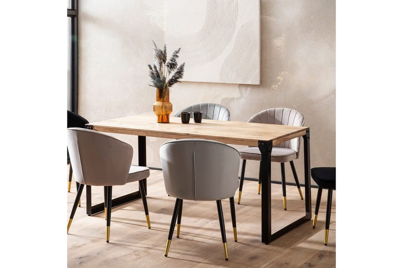 Matbord Wohnling massivt trä med raka metallben, industriell loftstil 120x60 cm - 120x60 cm - Möbler - Bord & matgrupper - Matgrupper