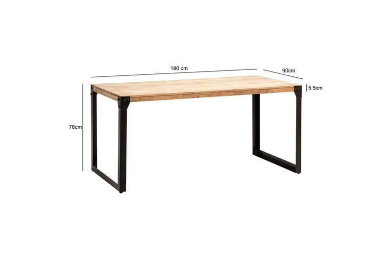 Matbord Wohnling massivt trä med raka metallben, industriell loftstil 180x90 cm - 180x90 cm - Möbler - Bord & matgrupper - Matgrupper