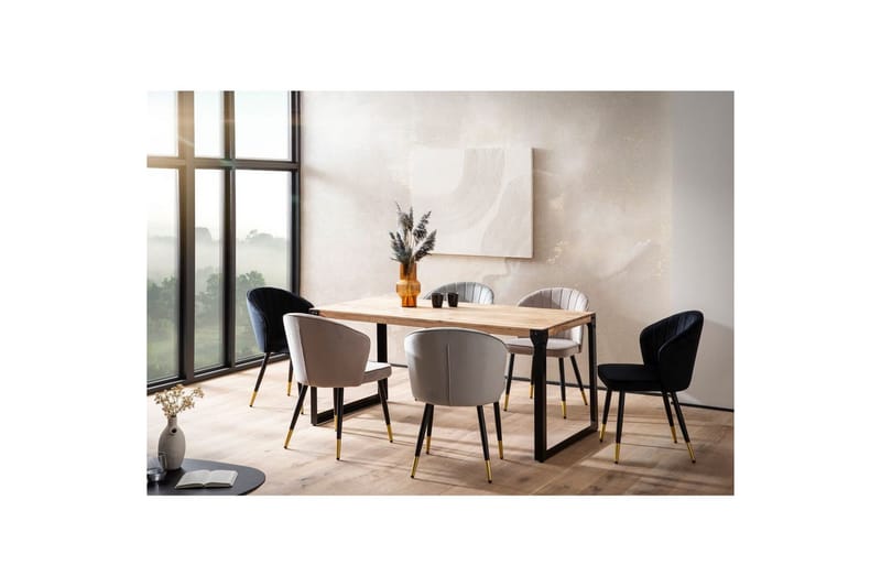 Matbord Wohnling massivt trä med raka metallben, industriell loftstil 180x90 cm - 180x90 cm - Möbler - Bord & matgrupper - Matgrupper