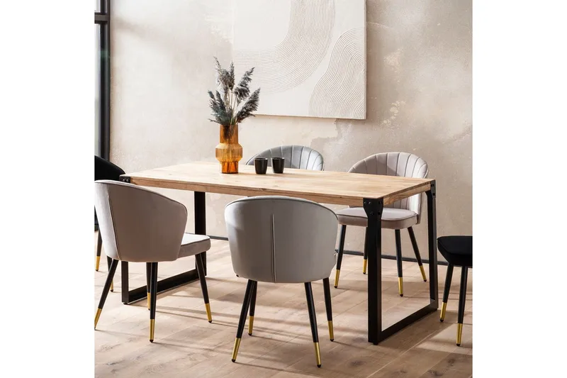 Matbord Wohnling massivt trä med raka metallben, industriell loftstil 180x90 cm - 180x90 cm - Möbler - Bord & matgrupper - Matgrupper