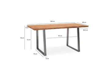 Matbord Wohnling Massivt trä med trädkanter, rektangulär, lantlig stil Silver, Rak, 160x80 cm - Silver, rak, 160x80 cm - Möbler - Bord & matgrupper - Matbord & köksbord