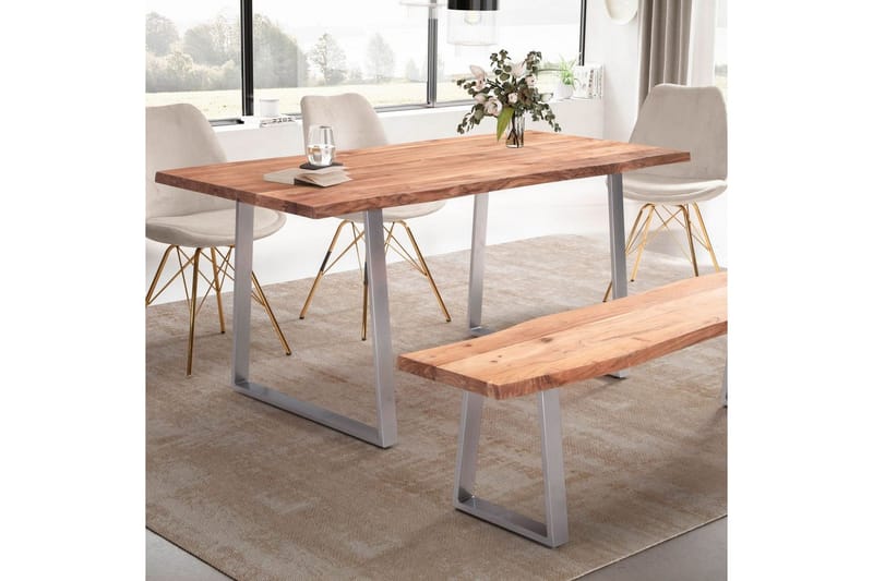 Matbord Wohnling Massivt trä med trädkanter, rektangulär, lantlig stil Silver, Rak, 160x80 cm - Silver, rak, 160x80 cm - Möbler - Bord & matgrupper - Matbord & köksbord