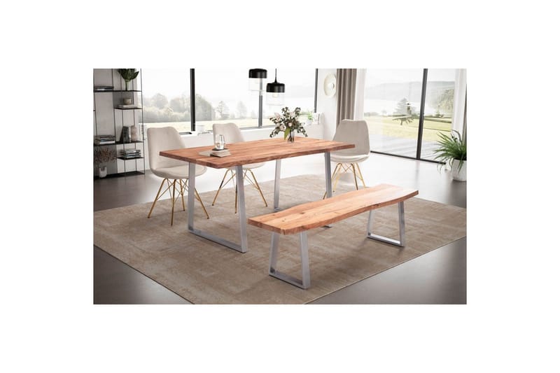 Matbord Wohnling Massivt trä med trädkanter, rektangulär, lantlig stil Silver, Rak, 160x80 cm - Silver, rak, 160x80 cm - Möbler - Bord & matgrupper - Matbord & köksbord